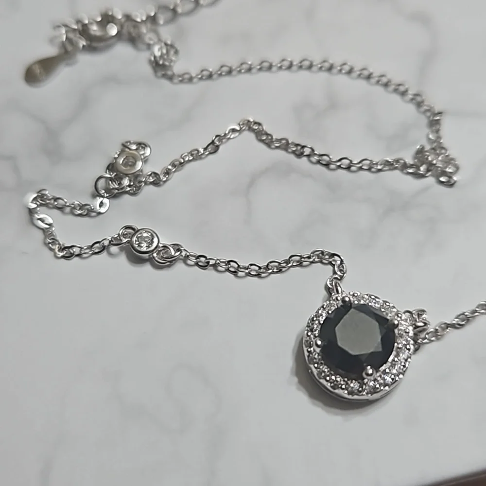 Black Moissanite Diamond 6.5 mm Pendant and Chain Necklace 925 SS CERTIFIED NEW